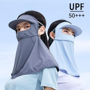 Wide Brim Hats Summer Sunscreen Silk Mask Detachable Hat Women Men Sport Golf Face UV Protect Neckline Hanging Ear Headband Scarf