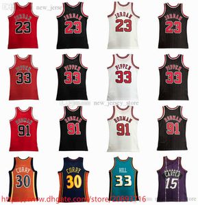Tryckt 1997-98 Mitchell och Ness Basketball Jersey Retro Print 33 Scottie 91 Dennis Pippen Rodman Jerseys 30 Stephen 2009-10 Curry Blue Orange Red Black