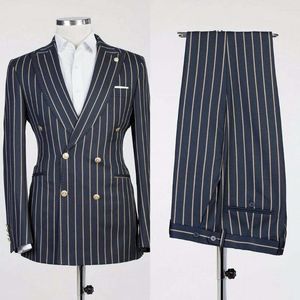 Herrdräkter stripe Business Men's Suit 2 PCS Double Breasted Jacketbyxor Fashion Wedding Party Pantsuits Customiz