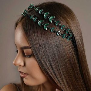 Outros acessórios de moda Cristal verde Dupla camada de bandeira folhas de cabelo acessórios para mulheres para mulheres Tiara Bridal Rhinestone Banda da cabeça Jóia J230525