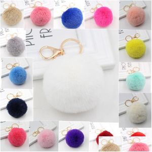 Keychains Lanyards Gold Imitated Rabbit Fur Ball Keychain Nyckelkedja Pom Pomkey Ring för väskor Drop Delivery Fashion Accessories DH6SJ