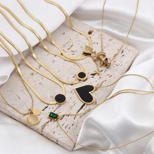 Colares pendentes simples aço inoxidável colorido de link de cabo colar de cabo preto coração redondo jóias de festas de festas em forma de V