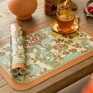 Table Mats Heat-Resistant Placemats Stain Resistant Anti-Skid Washable PVC Dinner Floral Print Vintage Pad Deluxe 30x45cm