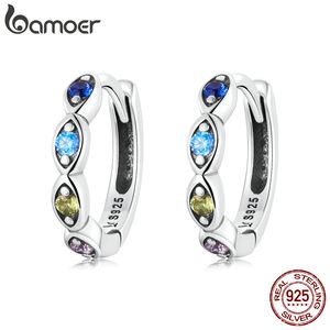 Bamoer Demon Eye Uch Earcles dla kobiet 925 Sterling Srebrny Rainbow Zircon Hoop Kolczyki Nowe modne uszy Prezent biżuterii Prezent