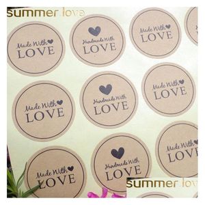 Tags Price Card 12Pcs Handmade Wtih Love Heart Round Scrapbooking Paper Labels Seal Sticker Diy Gift Dia.3.8Cm Drop Delivery Jewelr Dh9Tc