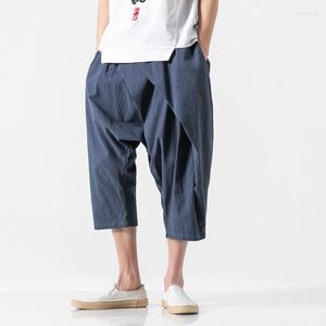 Pantaloni da uomo Harem da uomo RetRo Drop Inguine Streetwear Pantaloni estivi da uomo Runners Baggy Lino Cotone Taglio stile cinese