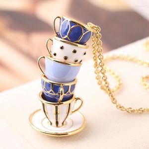 Pendant Necklaces Trendy Delicate Copper Enamel Porcelain Coffee Cup Shape Necklace Ancient The Silk Road China Sweater Chain Gift Packing