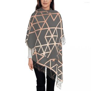 Scarves Fashion Rose Gold And Gray Geometric Pattern Tassel Scarf Women Winter Fall Warm Shawls Wraps Female Abstract