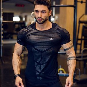 mens t shirt European and American Sports Tights Fitness Short Sleeved Quick-drying Running Top Training Basketball High Elastic T-shirt