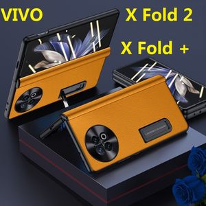 Magnetiska stativfodral för Vivo X Fold 2 Fall äkta läder gångjärn skyddande film skärmskydd omslag