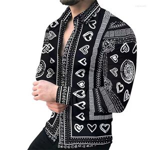 Męskie koszule europejskie luksus lampart 3D printowane mężczyźni moda hawajska koszula z długim rękawem na plażę bluzkę męską odzież