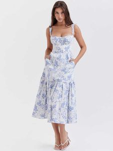 Impressão de alta qualidade Um vestido midi vestido adorável jardim de festas de festas de férias roupas de verão chiques de verão para mulheres 2023