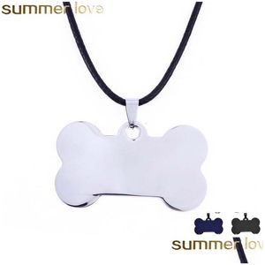 Pendant Necklaces Fashion Custom Engrave Name Glossy Bone Dog Tag For Women Black Gold Sier Stainless Steel Pet Cat Necklace Jewelry Dhjx2