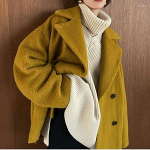 Giacche da donna Kuzuwata Autunno Inverno Donna Chaquetas Cappotto corto in alpaca letteraria vintage Colletto rovesciato Manica lunga Doppio petto