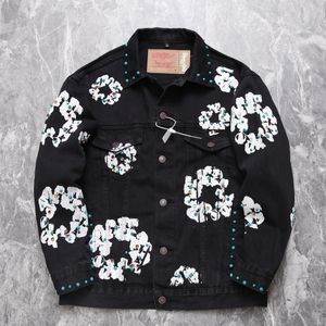 Mens Designer denimrock svarta jackor Mens cowboy Coat Hip Hop Decoration Gemstone Flower Letter ButtonneTwear Män denim Jacket