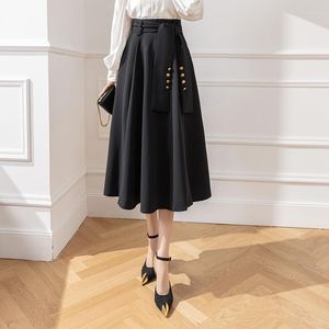 Gonne Gonna a ombrello da donna a mezza lunghezza Moda Fasciatura classica Lady Midi Vita alta Una linea Abbigliamento donna coreana