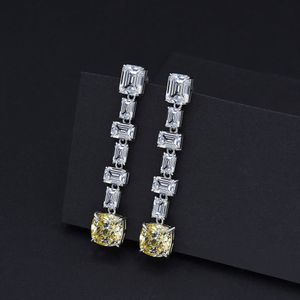 100% REAL 925 Sterling Silver Dangle Earring Topaz Diamond Jewelry Party Wedding Drop Earrings For Women Brud Gift