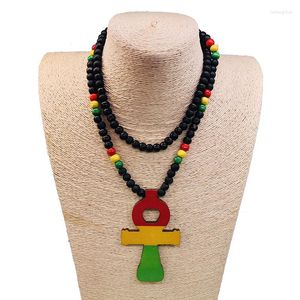 Colares pendentes Africa Ankh Rasta Color Color de madeira para homens