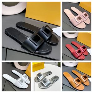 New Cutout flat Sandals Slippers Slides Flat heels square open-toe flattie women Red Luxury Designers Signature Leather outsole Pretty dhgate Casual shoes With Box