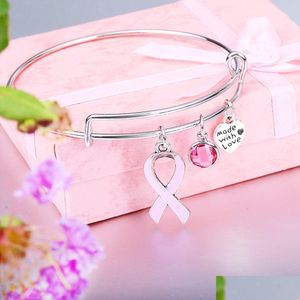 Charm Armbänder Rosa Band Brustkrebs Designer Ausziehbarer Draht Niedliches Armband Armreif Geschenk für Frauen Stillende Überlebende Schmuck Drop Dhi9K