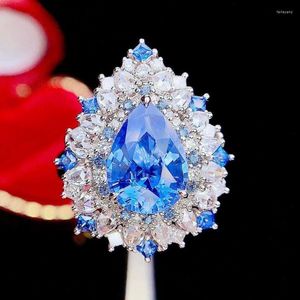 Кластерные кольца HJY Cornflower Blue Sapphire Ring Real Pure 18K Белое золото натуральные драгоценные камни 3,22CT Diamonds Stone самка