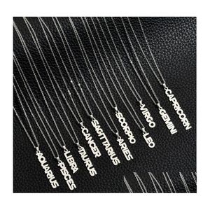 Colares pendentes 12 signo zodíaco de aço inoxidável letra de constelação de ouro Sier Gold Sier para homens Mulheres Fashion Birthday Jewelry Gift D Dheyg