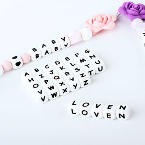 Baby Teethers Toys 15361002005001000pcs Letter Silicone Beads 12mm Teether Chewing Alphabet Bead For Personalized Name DIY Teething 230525