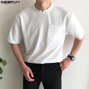 Męskie koszulki Inderun Men T koszule Solidne O-Neck Summer Oversize Korean Basic Tee Tops Streetwear 2023 Casual Male T-Shirt S-5xl L230520 L230520