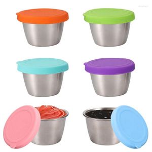 Garrafas de armazenamento Salada Molho Recipiente de aço inoxidável Caixa de tempero 6pcs Copos pequenos com garrafa de tampa de cozinha jarra de especiarias