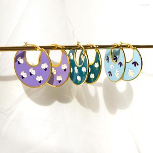 Hoop Earrings Luxury Blue Hoops 2023 Women's Stainless Steel Round Acrylic Designer Flowers Oil Fashion Jewellery Gift