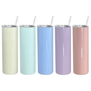 New 20oz Sublimation Sraight skinny Tumbler Macaron Colors Stock warehouse Stainless Steel Coffee Big Capacity Beer Wine Water Bottle Cup Drinking S B5