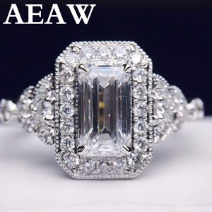 Solitaire Ring Luxury Total 2.0CT Center 1.2CT Solid 18K Gold Engagement Emerald Cut Lab Grown Diamond for Women 230526
