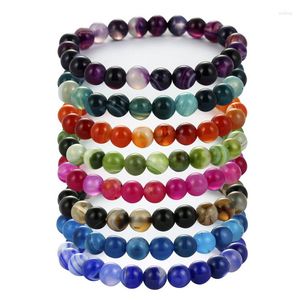 Charme Armbänder 8mm Mehrfarbig Rot Blau Grün Streifen Achate Frauen Natürliche Onyx Stein Perlen Für Zubehör Großhandel 15