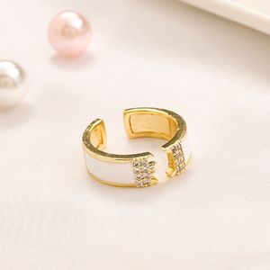 Luxury Brand Letters Band Rings for Women Mens 18K Gold Plated Silver Fashion Designer Brand Letters Turquoise Crystal Metal Daisy Ring Jewelry