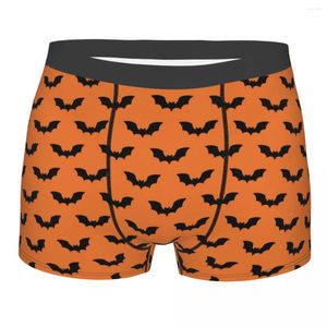 Underbyxor coola svarta fladdermöss och orange skrämmande halloween mönster flygande fladdermusare shorts manliga stretch trosor underkläder