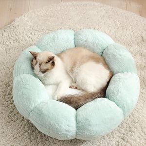 Kedi Yatakları Çiçek Şeklinde Yatak Kapalı Rahat Pet Ultra Yumuşak Peluş Köpek Sepeti Güneşli Sıcak Kendi Kendinden Isıtma Evi Uyku Tulumu Yastık Mat