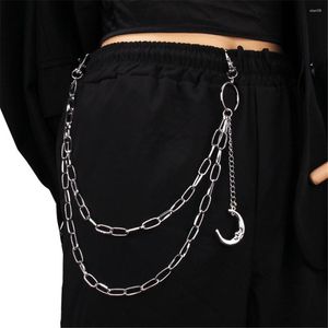 Keychains Punk Moon Pendant Keychain midjebyxor kedja för kvinnor män 2023 Trendiga dubbla lager nyckelkedjor handväska jeans party smycken gåvor