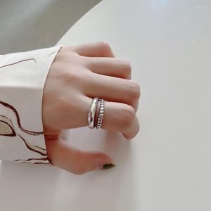 Klusterringar retro 1 st ins autentiska S925 sterling silver fina smycken Två rader vridna roped polerade band ring handarbete handtranshap