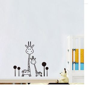 Adesivos de parede adorável duas girafas do quarto infantil decoração de decoração mural de decalques de desenho animado de desenho animado