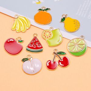 Cartoon Obst Tropfen Öl Metall Charms Für Schmuck Machen DIY Halskette Ohrring Apfel Pfirsich Kirsche Banane Anhänger Großhandel