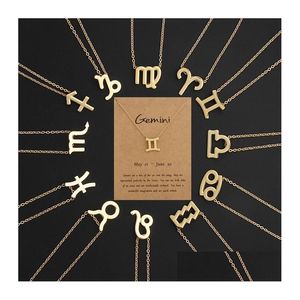 Colares pendentes de pingente 18k colar de zodíaco de ouro 18k jóias de astrologia de aço inoxidável para mulheres meninas 12 Constelação com MES cartão b dhdjg