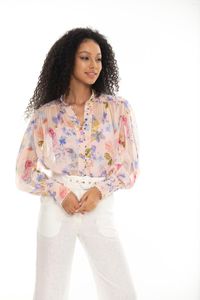 Women's Blouses 2023 Spring Orchid Button Flower Butterfly Printed Silk Blouse