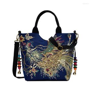 Evening Bags Women's Handbag Ethnic Style Canvas Casual Shoulder Bag Fashion Peacock Embroidery Satchel Tote Crossbody For Ladies