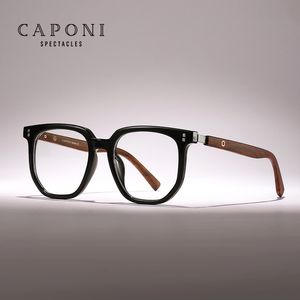 Sunglasses Frames Caponi Retro Men's Glasses Square Frame TR-90 Blue Blocking Wood Grain Style Optical Glasses Brand Designer Specs F72035 230526