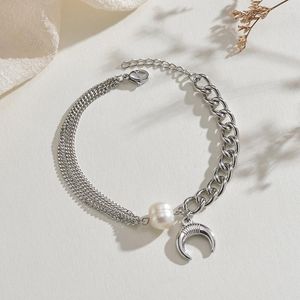 Link Bracelets Bracelet Stainless Steel Silver Color Chain With Moon Charm Design Fashion Men Women Couple Lovers Hand Jewelry