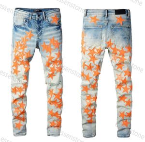 Designer Am Jeans Herren Denim Stickerei Hosen Mode Löcher Hosen US Größe 28-40 Hip Hop Distressed Zipper Hose Für Männer Fünf-Sterne-Jeans