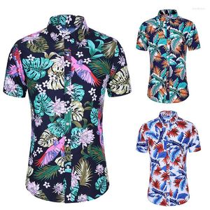 Mäns avslappnade skjortor 2023 mäns smala fit blommor tryckt manlig kort ärm hawaiian strandblomma grundtoppar plus storlek m-7xl