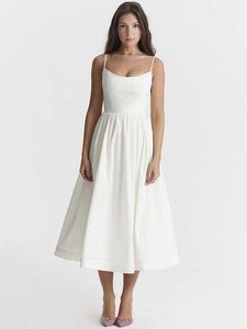 Spagetti Strap Bir çizgi Midi Elbiseler Kadınlar İçin 2023 Sıradan tatlı Kawaii Doğum Günü Plajı Partisi Kıyafetleri Yeni Beyaz Sundress