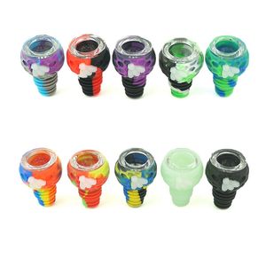 Smoking Colorful Silicone Bubbler 14MM 18MM Male Double Joint Herb Tobacco Filter Glass Nineholes Screen Bowl Oil Rigs Waterpipe Bong DownStem Cigarette Holder DHL