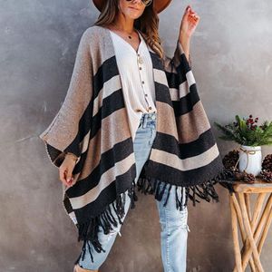 Scarves 2023 Fashion Winter Warm Striped Ponchos And Capes For Women Oversized Shawls Wraps Cashmere Pashmina Female Bufanda Mujer